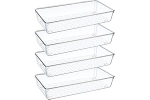 GIKLUX Set di 4 Organizer Cassetti Cucina Trasparente, 30CM Plastica Organizer per Cassetti Bagno Scrivania Letto Scatole Cassetto, per Contenitori Trucchi Posate Gioielli Organizzatore Cassetti Portaoggetti