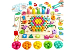 AKOKIE Jouet Enfant 3 4 5 Ans Jouet en Bois 6 en 1-Jeu de Pêche Jeux Educatif Interactif Motricité Fine pour Enfant Jeux Jouets d'activité et de Développement Cadeau Noël Garçon Fille 3+ Ans