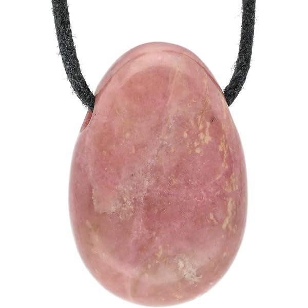 Natural Rhodonite Drop Pendant With Cotton Band – Drilled Gemstone Jewelry