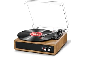 Plattenspieler, FYDEE Vinyl Plattenspieler mit Eingebauten Stereo-Lautsprechern, 3 Geschwindigkeiten 33/45/78 RPM, Bluetooth Schallplattenspieler, Unterstützt RCA-Ausgang und AUX-Eingang, Holzfarbe