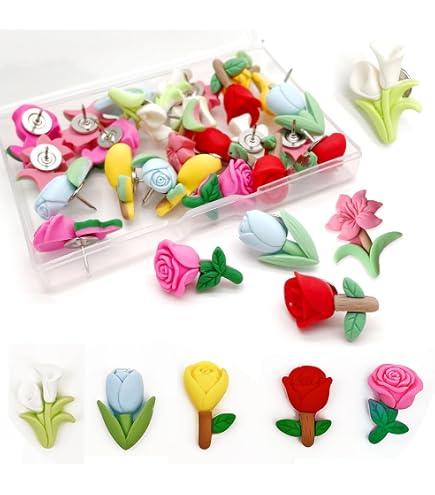 20 Pieces Flower Pushpins Flower Thumb Tacks Decorative With Storage Box Colorful Floret Thumbtacks For Photo Wall, Feature Wall, Whiteboard, Cork...