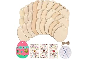 Suaflny 65 Ostern Eier Holzscheiben, Ostern Basteln Holz, Ostern Anhänger Holzschild, Holz Ostereier zum Bemalen Set, Unvollendete Bastelset Kinder Ostern mit Selbstklebend Basteleier
