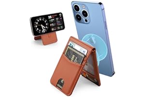 Ceppekyy Porte Carte Magnétique avec Support Réglable,Pochette Carte Compatible avec MagSafe,Portefeuille avec 4 Porte-Cartes pour iPhone 15/14/13/12 Pro/Max/Plus/Coque Magsafe,Cuir Végan,RFID,Marron