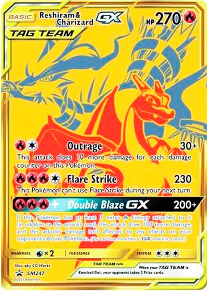 Tarjetas Pokémon Jumbo XXL, cartas GX, V, EX, Extra Near Mint Protection, tarjeta promocional en inglés (Reshiram & Charizard GX SM247)