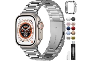 Fullmosa Metalowy pasek kompatybilny z zegarkiem Apple Watch 42 mm, 41 mm, 40 mm, 38 mm, 44 mm, 45 m, 46 mm, 49 mm, zapasowy pasek ze stali nierdzewnej, kompatybilny z iWatch serii 10, 9, 8, 7, 6, SE,