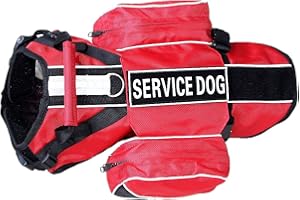 Haoyueer Service Hunderucksack, abnehmbare Satteltaschen mit Etiketten-Patches (S, passend für einen Umfang von 40,6–50,8 cm, Rot)