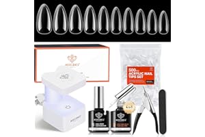 Modelones Amerykańska kapsułka do paznokci, kompletny zestaw do paznokci, 500 sztucznych paznokci, 4 w 1 amerykańska baza gummy do paznokci odwadniacz paznokci, lampa UV do paznokci amerykańska,