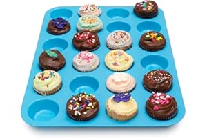BANSHAN Mini Muffin Tray 24 Cup Silicone Muffins Pan, Non-Stick Cupcake Tin, Silicon Mould Bakeware, Reusable Baking Case for Mini Mince Pie, Cupcakes, Dishwasher Safe, 34 x 23 x 2.5 cm