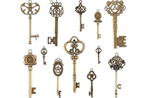 ZLKSKER Set di 12 chiavi a scheletro vintage, in filigrana Steampunk, ciondoli in bronzo antico
