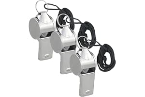 AMANDELIZABE 3 fischietti sportivi in acciaio inox, fischietti con cordino, suono forte e chiaro, fischietto ideale per sport scolastici, calcio, arbitri, addestramento per cani, educazione fisica