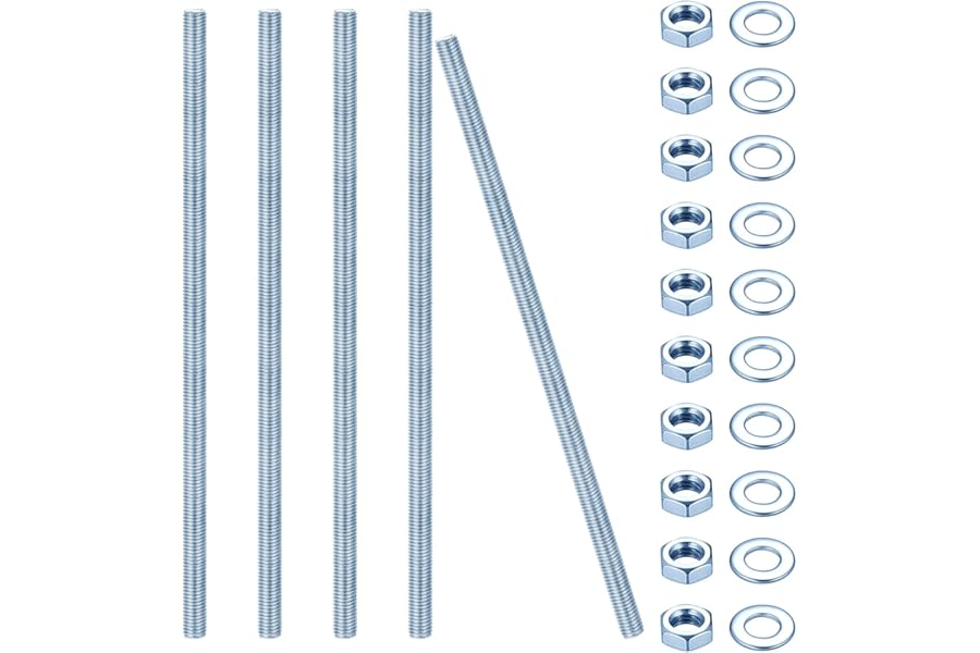 M12 Fully Threaded Rods & Studs, Threaded Bars, Blue Zinc Threads Rods for Anchor Bolts Screws, with Nuts and Washers (5, Blue Zinc, M12 x 300mm)