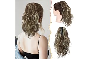 BARSDAR 35CM Corta Ondulado Extensiones Coleta, Pinza de Garra Rizado Destacar Coleta Extensiones de Pelo Sintética Grueso Clip Cola de Caballo Postizos para Mujeres Niñas(Medio Marrón & Rubio)
