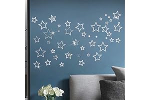 Hyakoz 48 Piezas Estrella Pegatinas Pared Decorativas 3D Espejos Pared Decorativos Acrílico Desmontable Pegatinas de Pared Plata para Decoracion Pared Salon Dormitorio baño Hogar