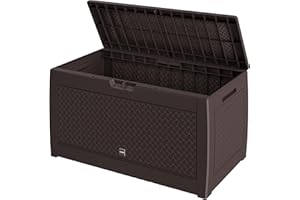 Casaria Coffre de Rangement Aspect Osier Brun Malle 310 litres Stockage Coussins avec roulettes Extérieur Jardin