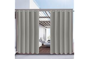 Rosnek Outdoor Curtains Waterproof,Thermal Insulated Pergola Curtains Blackout Gazebo Curtains Waterproof Windproof with Eyelet for Patio/Garden,Light Gray,71W''x 84L'',1 Panel