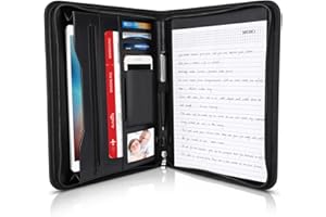 LOETAD Schreibmappe Konferenzmappe A4 Dokumentenmappe aus Leder mit stabilen Reißverschluss inkl. A4-Notizblock