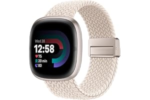 Higgs Braided Strap Compatible with Fitbit Versa 4/Fitbit Versa 3/Fitbit Sense 2/Fitbit Sense Straps for Women Men, Nylon Elastic Magnetic Snap Replacement Watch Band for Versa 4/Versa 3/Sense 2/Sense