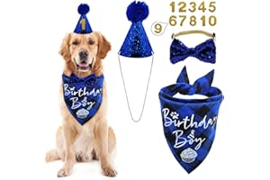 LMSHOWOWO Reusable Dog Bandana Scarf Set, Cute Dog Hat Number Bow Tie for Small, Medium, Large Dogs (Blue)
