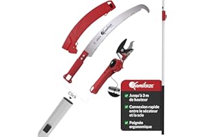 KAMIKAZE PERFORMANCE IN YOUR HANDS KAMIKAZE SÉCATEUR TÉLESCOPIQUE 3 EN 1 POUR TAILLE EN HAUTEUR – Sécateur et Scie avec Fixation Rapide, Perche Télescopique 3 m, Coupe-branches Léger, Sécateur à Poulie Réductrice de Force, Acier SK5