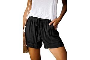 comefohome Shorts Damen Sommer High Waist Kordelzug Elastische Taille Lässig Elegant Kurze Hose Baumwolle Hosen mit Taschen