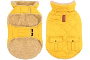 CITÉTOILE Abrigo para Perro Impermeable y Antiviento – Chaqueta Térmica de Invierno con Forro de Lana, Ropa Cálida para Perros con Agujeros de Correa y Reflejantes, Amarillo, XS