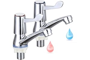 2pcs eTrademart Bathroom Basin Taps Pair, 1/2" BSP Chrome-Plated Brass Lever Sink Taps for Bathroom Basin & Kitchen, Separate Hot & Cold Tap Set with ¼ Turn Lever for Smooth Water Control