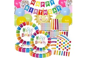 GOLDNICE Rainbow Party Tableware Set, 141PCS Birthday Paper Plates Cups and Napkins, Kids Birthday Decorations with Balloons, for Baby Shower, Rainbow Theme Boys Girls Brithday Party Supplies, 20 Guests