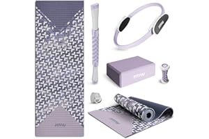 Fitfiu Fitness KITWELL-601 - Pack de 6 accesorios Yoga Pilates que incluye esterilla, aro, bloque, masajeador de pie, barra de masaje y correa de yoga