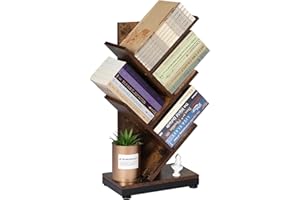 ruboka Bücherregal 4 Ebenen Baumform raumteiler Regal, bücherregal Holz für Café Home Wohnzimmer Büro, Regal Bücher dient zur Auslage von CD/Magazinen/Büchern, Braun Standregal, 30 * 19 * 61cm