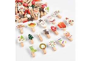 KATELUO 50 Piezas Mini Pinzas de Madera de Navidad, Mini Clip de Madera de Navidad, Pinzas de Madera Decorativas de Navidad, Utiliza para Navidad, Paredes de Fotos, Postales, Bolsas de Papel