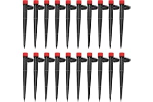 VooGenzek 20 Pezzi Goccia a Irrigazione Regolabile per Tubo 4/7 mm, 360 Gradi 8-Fori Gocciolatore di Emettitore Micro con Barb Connettore & Staffa per Tubo, Anti-Clogging Emettitore Dripper, Rosso