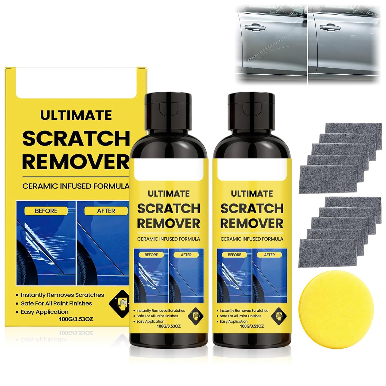 NanoPolix Ultimate Scratch Remover (2 stuks, 100 g) – autokrasverwijderaar spray met polijstdoek voor glans en bescherming