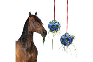 TIRIFER 2pcs Horse Treat Ball Hay Feeder Toy - Hanging Feeding Toy for Goat Sheep - Stress Relief for Horse Stable Stall Paddock Rest (Blue)