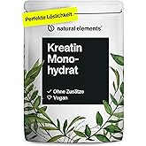 natural elements Creatin Monohydrat – 500g ultrafeines Pulver (Meshfaktor 200) – 166 Portionen reines Kreatin – hochdosiert –