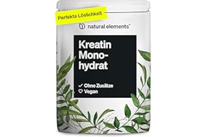 ‎NATURAL ELEMENTS natural elements Creatin Monohydrat – 500g ultrafeines Pulver (Meshfaktor 200) – 166 Portionen reines Kreatin – hochdosiert – vegan, ohne unnötige Zusätze – in Deutschland entwickelt & laborgeprüft