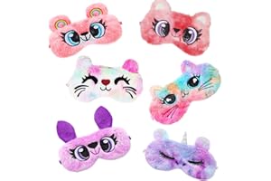 AZONELIFE 6 Pièces Occultant Masque de Sommeil Animal, Dessin Animé Mignon Bandeau Masques de Nuit, Animaux Masque de Yeux en Peluche pour Enfant Adultes Filles Voyage Sieste Dormir