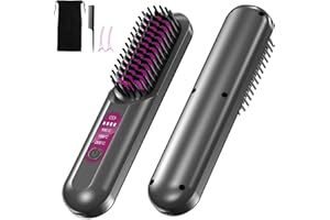 Anluomania Spazzola Lisciante per Capelli, Senza Fili Mini Portatile Spazzola Elettrica Lisciante, Riscaldamento Rapido e Ricarica 160 – 200 ℃, Piastra Capelli 3 Livelli di Temperatura