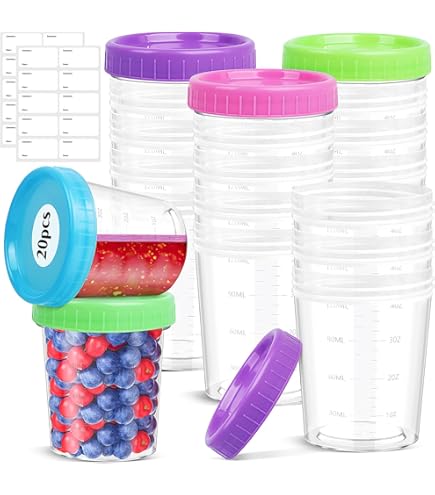 Yoghurtbekers met deksel, 160 ml, kleine kunststof containers, lekvrije deksels, herbruikbare snackdoos, tapelbare levensmiddelen, voorraaddozen voor lunch, yoghurt, fruitsnacks, sauzen, 20 stuks