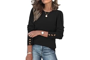 Aokosor Ladies Tops Jumpers for Women UK Crew Neck Sweatshirt Casual Puff Sleeve Shirts Tops with Buttons