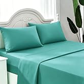 4-Piece Sheet Set for 150 x 190 cm Beds, 100% Polyester, Green | Fitted sheet 150 x 190 cm, top sheet 230 x 260 cm and two pi