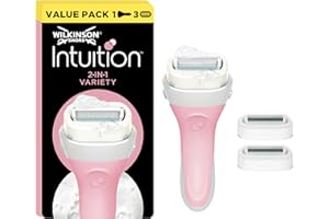 Wilkinson Sword Recharges de lames de rasoir pour femmes Intuition 2-en-1 Ultra Moisture,épilation, enrichies en beurre de karité, rasoir pour la routine de soin, pack de 3 recharges