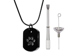 BELLE VOUS Black Stainless Steel Pet Urn Pendant Necklace - Paw Print Cremation Memorial Locket for Pet Ashes - Keepsake Jewellery Charm for Loss of Dog or Cat - For Men and Women