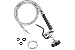 POUGEO Pre-Rinse Replacement Kit - High Pressure Spray Head and Stainless Steel Hose Connection for Commercial Sink Tap
