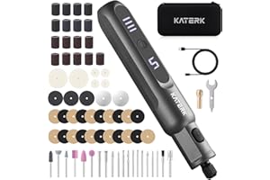 Katerk Kit di Utensile Multifunzione, 3.7V Utensile Rotante a 6 Marce, 20000 giri/min, 2500mAh, Strumenti Multifunzione con Luce LED e 70 Accessori per Foratura,Fresatura,Incisione,Lucidatura - Grigio