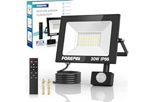 FOREPIN Security Lights Outdoor Motion Sensor, PIR Flood Lights Outdoor Wall Light with Remote Control, 30W 2700 Lumen IP66 Waterproof Floodlights Mains Powered for Outdoor, Driveway, Garden