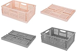 Spesh 4 Piezas Cajas Almacenaje Cocina Cajas Plegable Plastico Cesta Plegable para Armarios, Cajones, Estanterías(2*Gris+2*Rosa, 40*30*15cm)