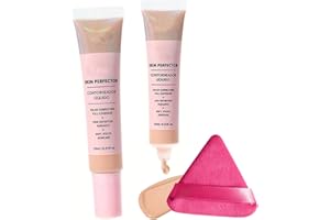 LYNTYAOU CC Cream Foundation - Skin Tone Adjusting Matte, Colour Correcting Brightening Face Cream, Full Coverage Anti-Redness With Triangle Powder Puff Set (Natural)