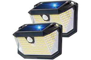 LEIORIO Luci Solari Esterno,Faretto Led Da Esterno Con Sensore Di Movimento 202LED 3Modos Illuminazione a 270°, Applique Solare Impermeabile IP65 Per Ingresso, Patio, Garage, Giardino (2 Pezzi)
