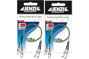 BLNTACKLE76 Set of 4 x 1x7 steel leader with swivel and knotless connector by Jenzi, 5, 7, 9, 12 and 15 kg, length 50 cm + Petri Heil! sticker