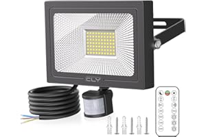 Foco Led con Sensor de Movimiento 60W, CLY Focos LED Exterior con Control Remoto 5200LM Luz Exterior Sensor de Movimiento 6500K Blanco Frío Proyector LED de exterior Impermeable IP66 Para Garaje Patio